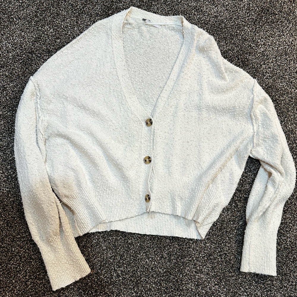 Free People Cream Boucle Button-Front Oversided Cardigan